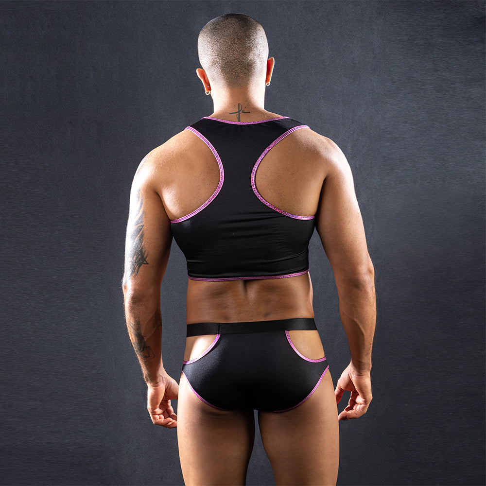 Men's Top/Trunks Set Pink Edging