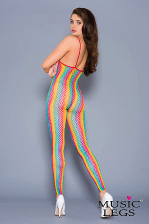 Music Legs Rainbow Fishnet Crotchless Bodystocking-Clothing - Bodystocking-Music Legs Lingerie-Danish Blue Adult Centres