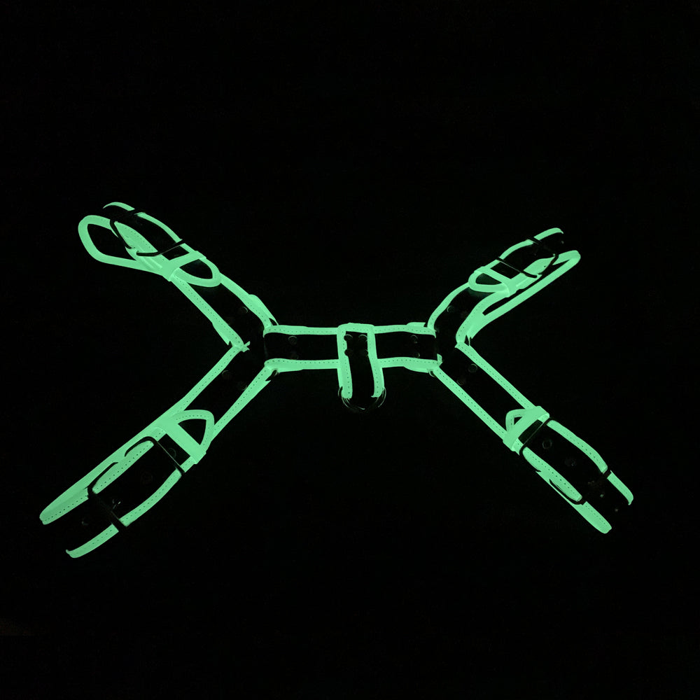 Love In Leather - Black & Glow in the dark Bulldog Harness-Adult Toys - Cock Rings-Love In Leather-Danish Blue Adult Centres