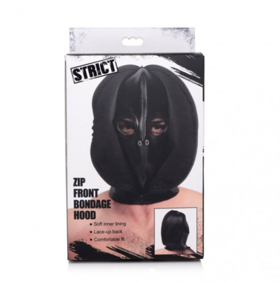 Zip Front Bondage Hood Black-Bondage & Fetish - Mask, Hood, Blindfolds-Strict-Danish Blue Adult Centres