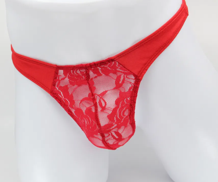 Love in Leather Mens lace thong S/M (Red)-Clothing - Underwear & Panties - Mens Room in Front-Love In Leather-Danish Blue Adult Centres