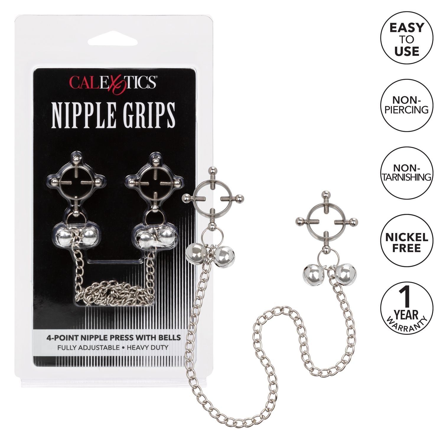 Nipple Grips 4-Point Nipple Press with Bells-Bondage & Fetish - Nipple Play-CalExotics-Danish Blue Adult Centres