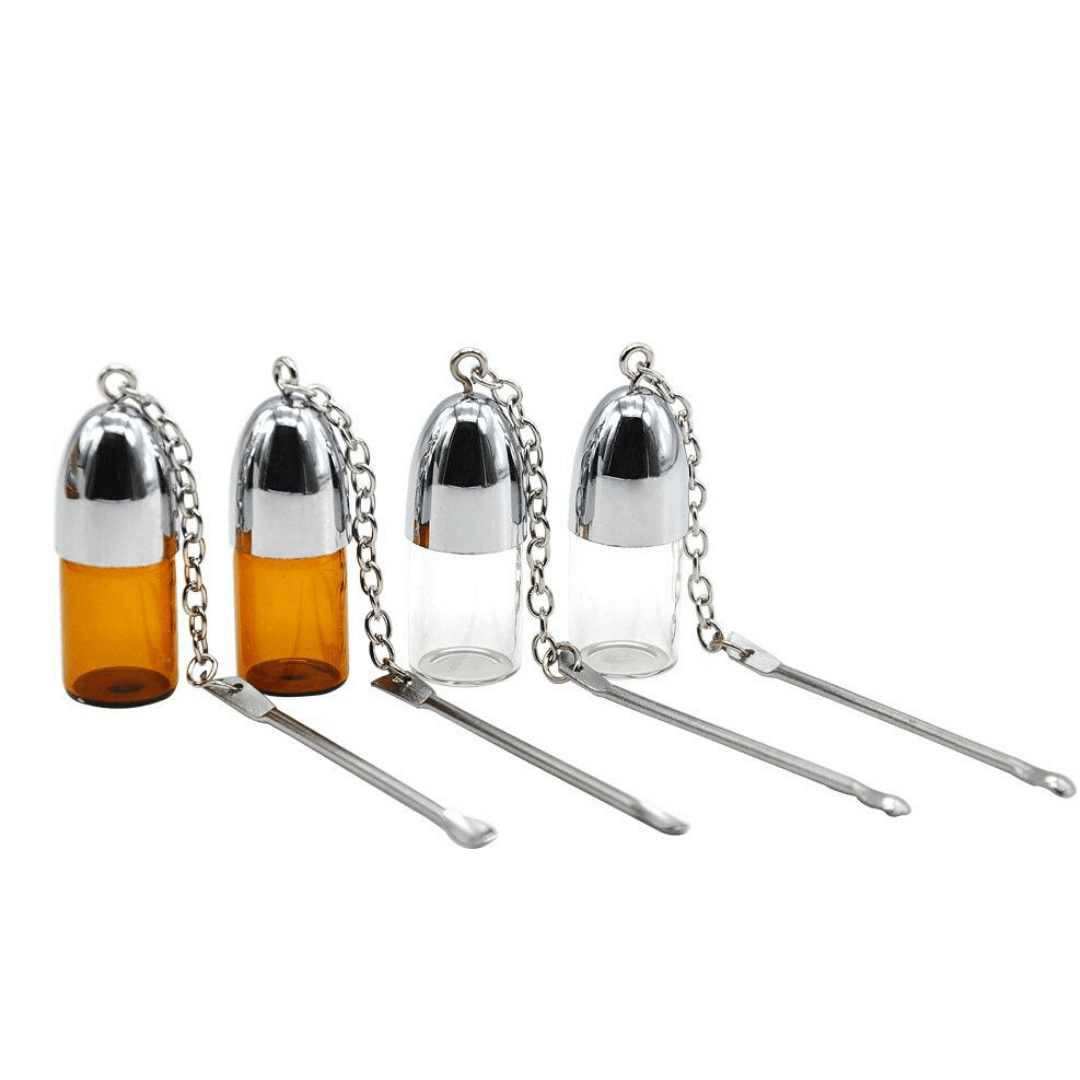 Small Glass Snuff vial with Attached Chain and Spoon-Lifestyle - Storage - Vials & Bottles-Agung-Danish Blue Adult Centres