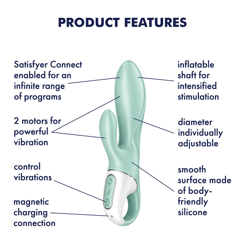 Satisfyer Air Pump Bunny 5 - Inflatable Rabbit Vibrator with App Control Mint-Adult Toys - Vibrators - Rabbits-Satisfyer-Danish Blue Adult Centres