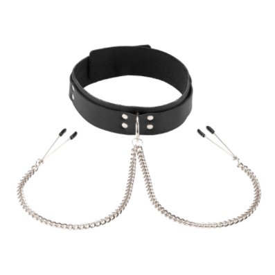 Spartacus - Double Strap Collar with Tweezer Clamps-Bondage & Fetish - Nipple Play-Spartacus-Danish Blue Adult Centres