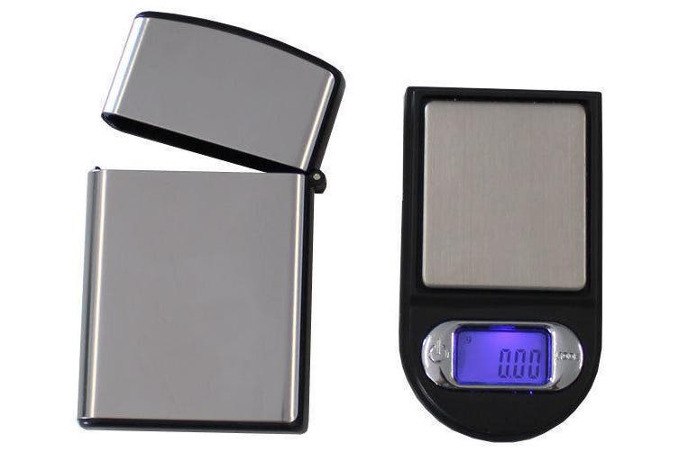 0.01g/50g BL Mini Digital Scale w/ Chrome 'Zippo' Case-Lifestyle - Scales - 0.01-BL-Danish Blue Adult Centres