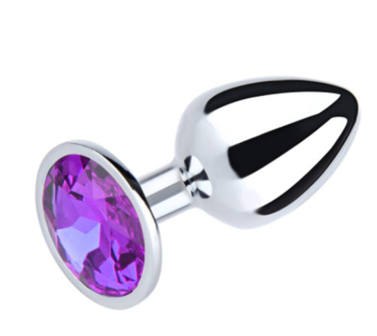 PLU001 Love in Leather Gem Anal Plug Chrome (Purple Gem) Small-Adult Toys - Anal - Plugs-Love In Leather-Danish Blue Adult Centres