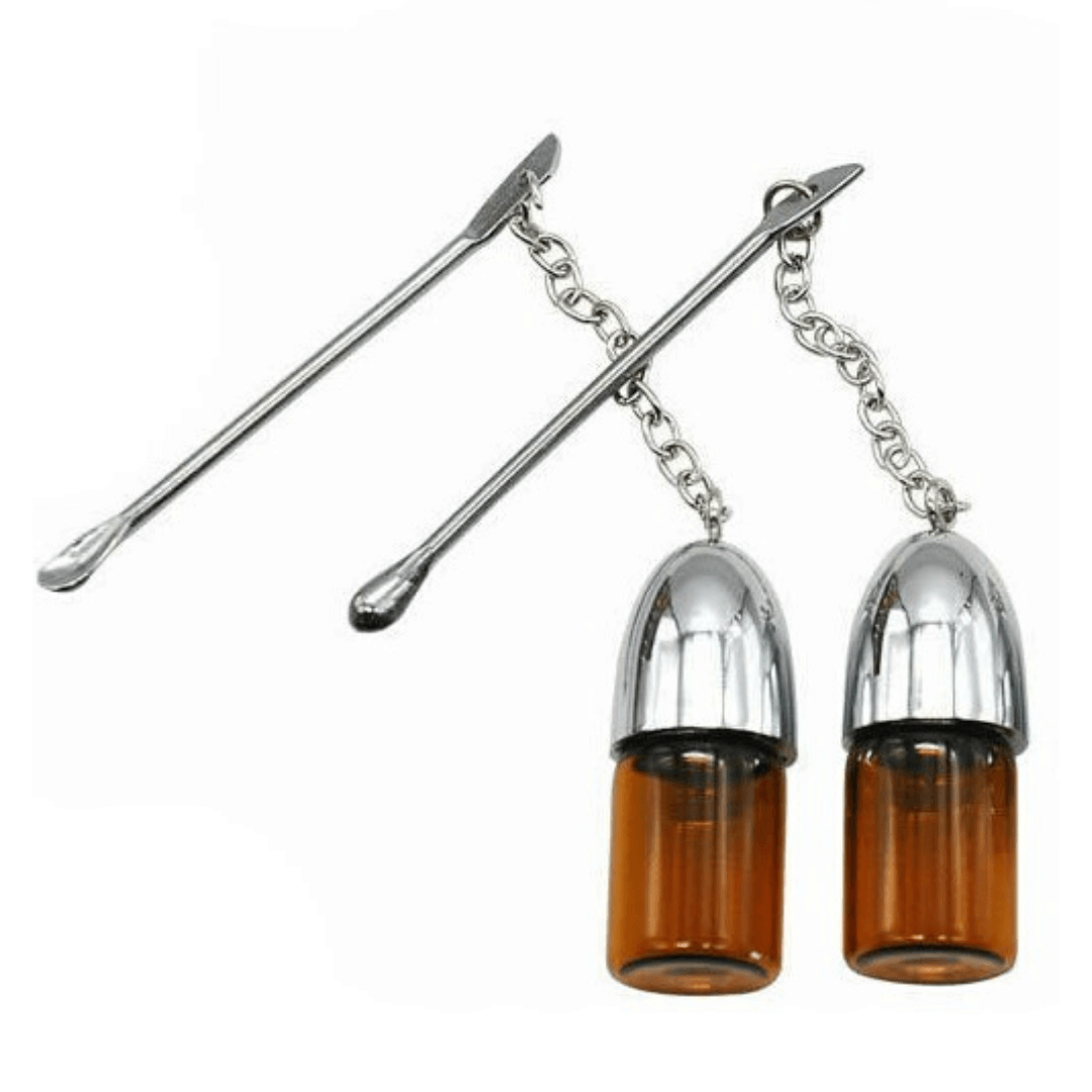 Small Glass Snuff vial with Attached Chain and Spoon-Lifestyle - Storage - Vials & Bottles-Agung-Danish Blue Adult Centres