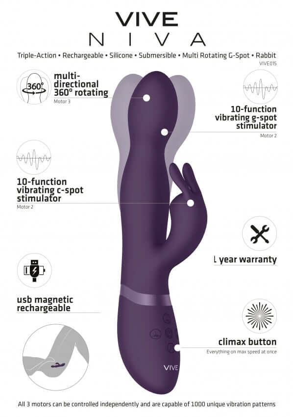 Vive Niva 360 Degrees Rabbit-Adult Toys - Vibrators - Rabbits-Vive-Danish Blue Adult Centres