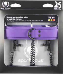 Spartacus - Purple Leather Collar Broad Tip Clamps-Bondage & Fetish - Cuffs & Restraints-Spartacus-Danish Blue Adult Centres