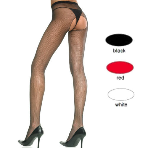 Music Legs Hosiery Seamless Fishnet Crotchless Pantyhose-Clothing - HosieryStockings-Music Legs Lingerie-Danish Blue Adult Centres