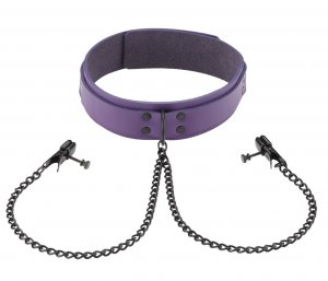 Spartacus - Purple Leather Collar Broad Tip Clamps-Bondage & Fetish - Cuffs & Restraints-Spartacus-Danish Blue Adult Centres