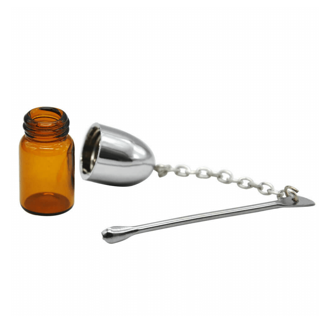 Small Glass Snuff vial with Attached Chain and Spoon-Lifestyle - Storage - Vials & Bottles-Agung-Danish Blue Adult Centres