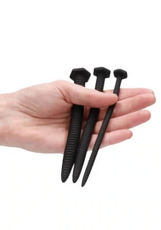 Silicone Screw Plug Set - Urethral Sounding - Black-Bondage & Fetish - Urethra-Ouch-Danish Blue Adult Centres