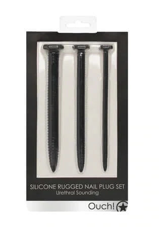 Silicone Screw Plug Set - Urethral Sounding - Black-Bondage & Fetish - Urethra-Ouch-Danish Blue Adult Centres