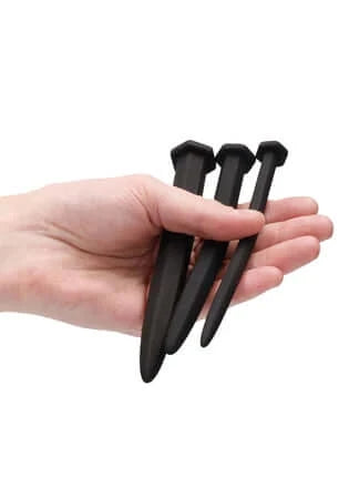 Silicone Rugged Nail Plug Set - Urethral Sounding - Black-Bondage & Fetish - Urethra-Ouch-Danish Blue Adult Centres