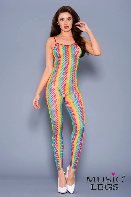 Music Legs Rainbow Fishnet Crotchless Bodystocking-Clothing - Bodystocking-Music Legs Lingerie-Danish Blue Adult Centres