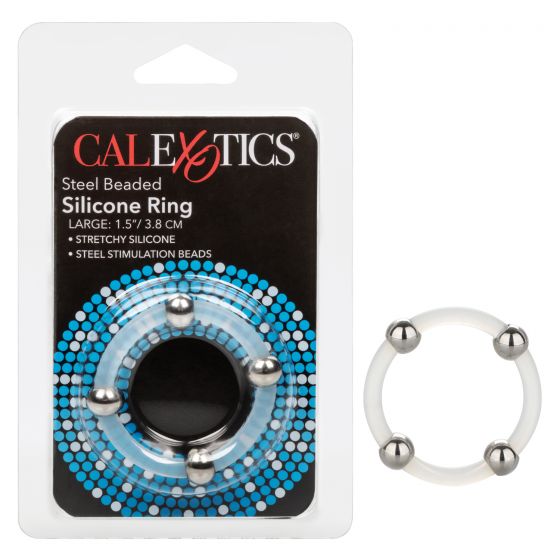 CalExotics Steel Beaded Silicone Ring Large (Clear)-Adult Toys - Cock Rings-CalExotics-Danish Blue Adult Centres