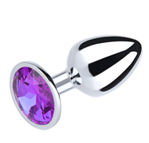 PLU001 Love in Leather Gem Anal Plug Chrome (Purple Gem) Medium-Adult Toys - Anal - Plugs-Love In Leather-Danish Blue Adult Centres