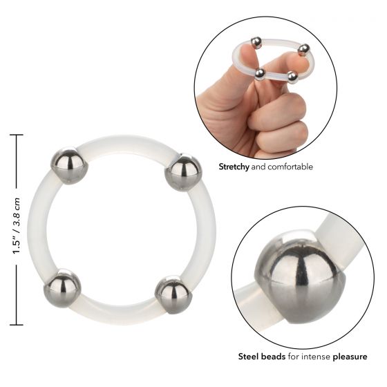 CalExotics Steel Beaded Silicone Ring Large (Clear)-Adult Toys - Cock Rings-CalExotics-Danish Blue Adult Centres