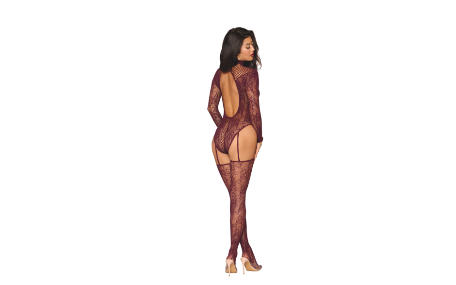 Dream Girl Teddy Bodystocking Burgundy/Cherry Lacquer O/S