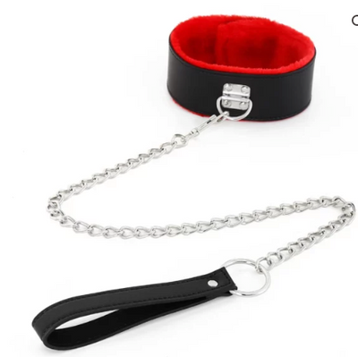 Poison Rose Fluffy Collar Black/Red-Bondage & Fetish - Cuffs & Restraints-Poison Rose-Danish Blue Adult Centres