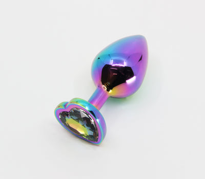 Love In Leather - Butt Plug with Heart Gem Small Rainbow Chrome-Adult Toys - Anal - Plugs-Love In Leather-Danish Blue Adult Centres