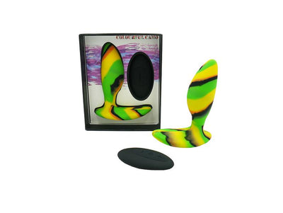Colourful Camo IDYLIC Remote Control Vibrationg Butt Plug --Adult Toys - Anal - Plugs-Colourful Camo-Danish Blue Adult Centres