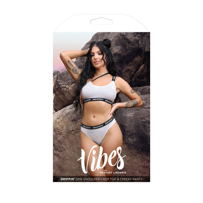 Vibes Drippin' One-Shoulder Crop Top & Cheeky Panty-Clothing - Bra & Panty Sets-Vibes-Danish Blue Adult Centres