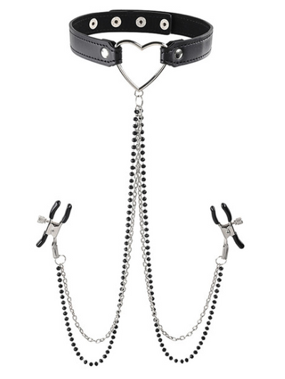 Sex and Mischief Amor Collar with Nipple Clamps-Bondage & Fetish - Crops & Paddles-Sex & Mischief-Danish Blue Adult Centres