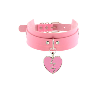 Love In Leather- Broken Heart Faux Leather Collar Pink-Bondage & Fetish - Cuffs & Restraints-Love In Leather-Danish Blue Adult Centres