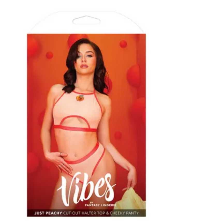 Vibes - Just Peachy Halter Top & Cheeky Panty-Clothing - Bra & Panty Sets-Vibes-Danish Blue Adult Centres