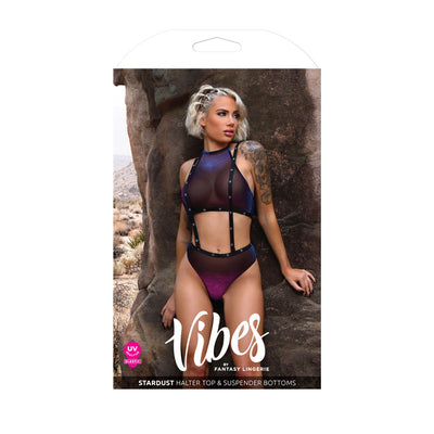 Vibes Stardust Halter Top & Suspender Bottoms-Clothing - Bra & Panty Sets-Vibes-Danish Blue Adult Centres