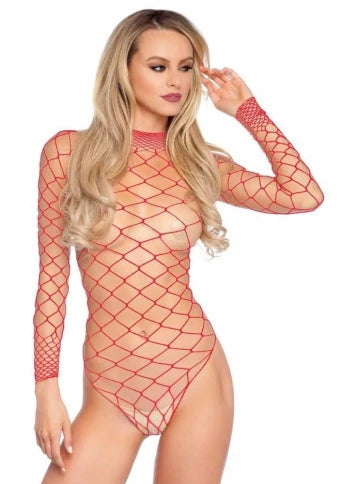 Leg Avenue High Neck Fence Bodysuit O/S - Red