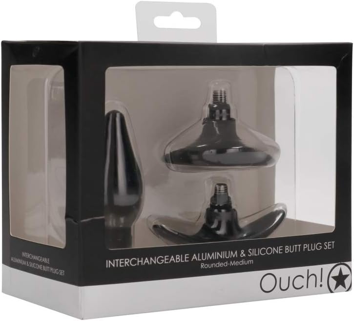 OUCH! Interchangeable Butt Plug Set-Pointed Medium-Black