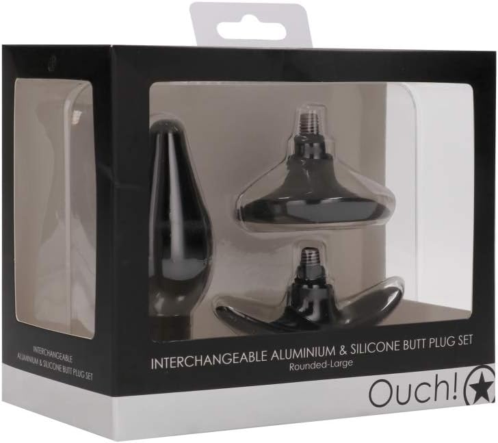 OUCH! Interchangeable Butt Plug Set-Rounded Large-Black