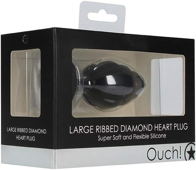 OUCH! Ribbed Diamond Heart Plug Black Large