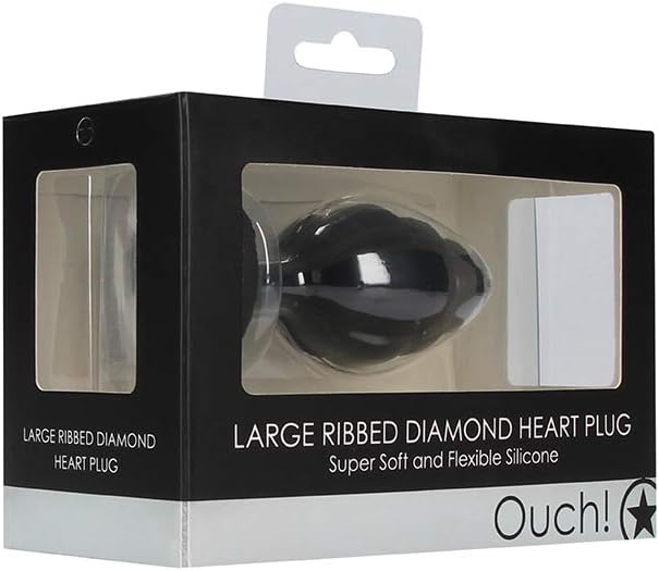 OUCH! Large Ribbed Diamond Heart Plug - Black