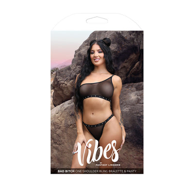 Vibes Bad Bitch One-Shoulder Crop Top & Panty-Clothing - Bra & Panty Sets-Vibes-Danish Blue Adult Centres