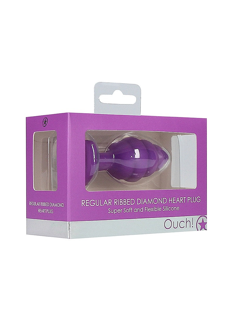 OUCH! Regular Ribbed Diamond Heart Plug - Purple