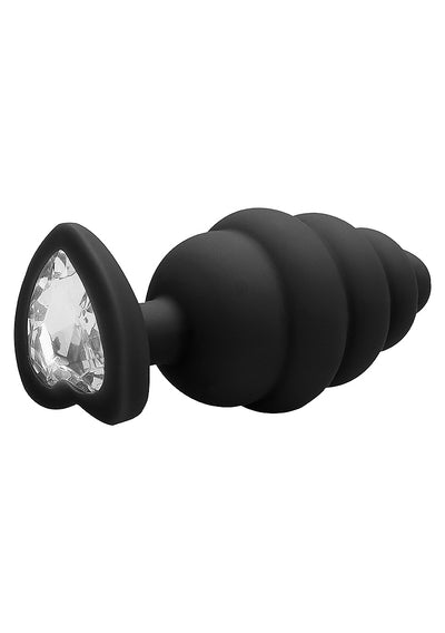 OUCH! Ribbed Diamond Heart Plug Black X/Large