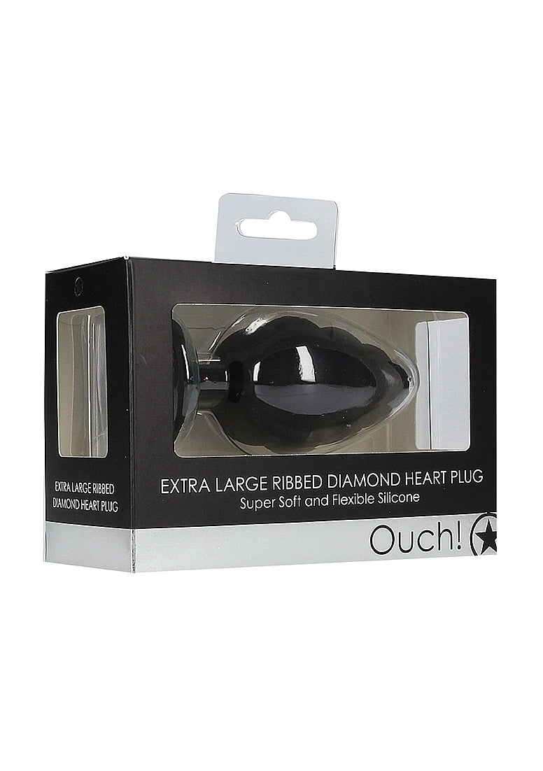 OUCH! Extra Large Ribbed Diamond Heart Plug Black X/Large