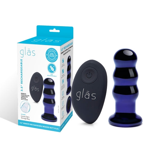 GLAS - 3.5" Rechargeable Remote Controlled Vibrating Glass Beaded Butt Plug