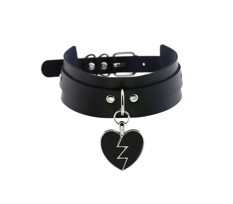 Love In Leather- Broken Heart Faux Leather Collar Black-Bondage & Fetish - Cuffs & Restraints-Love In Leather-Danish Blue Adult Centres