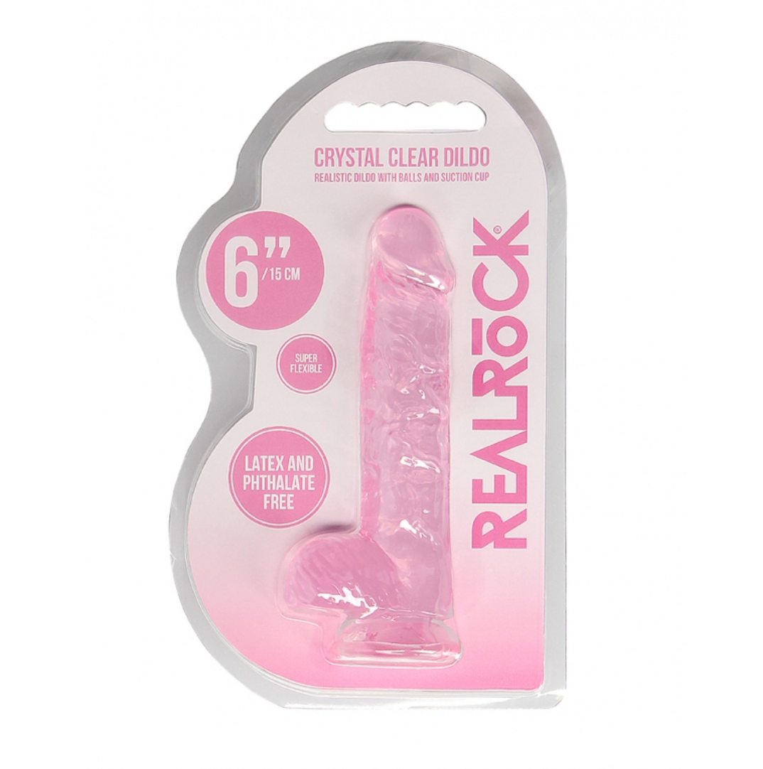 RealRock Crystal Clear Realistic With Balls 6"/15cm Pink