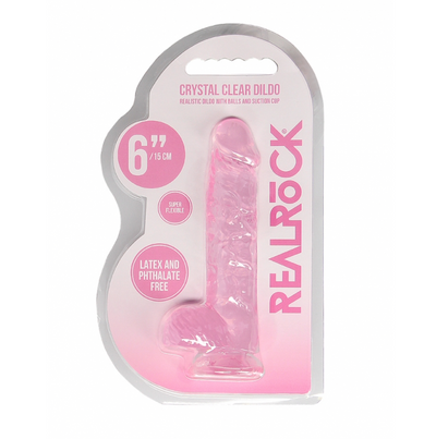 RealRock Crystal Clear Realistic With Balls 6"/15cm Pink