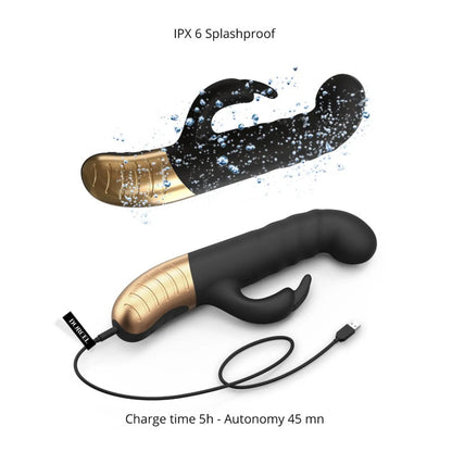 Dorcel rabbit vibrator showing curved handle and stimulator