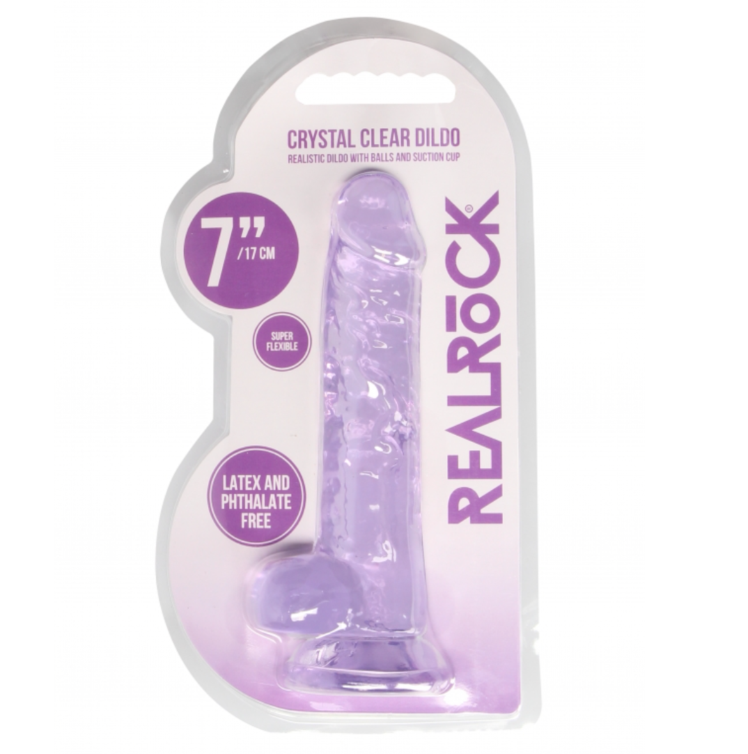 RealRock Crystal Clear Realistic With Balls 7"/17cm Purple