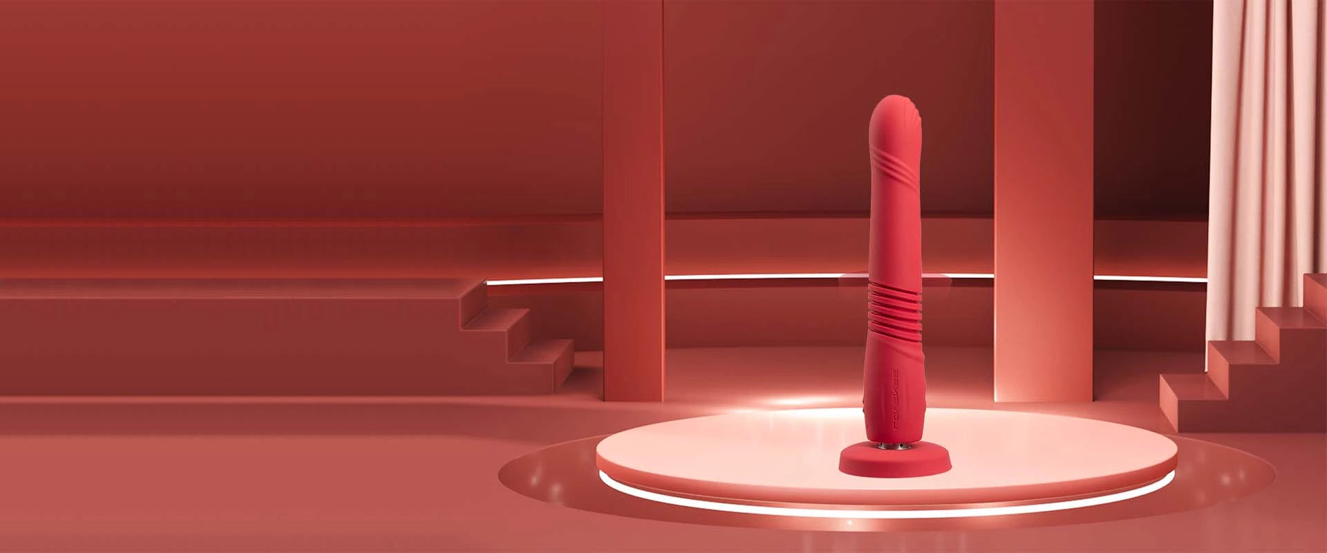 Red lovense thrusting vibrating dildo
