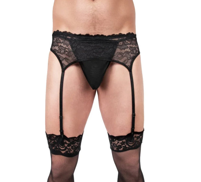 Prowler Male Lace Garter and Stocking Set Black